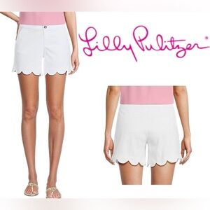 Lilly Pulitzer Buttercup Scallop Shorts Resort White Wave Jacquard Waffle Fabric